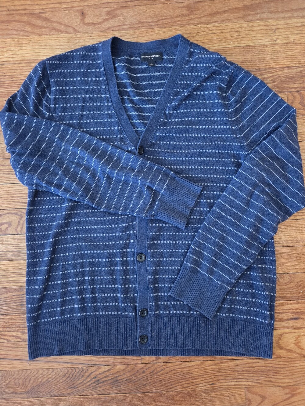 Banana Republic Navy Blue Striped V-Neck Cardigan